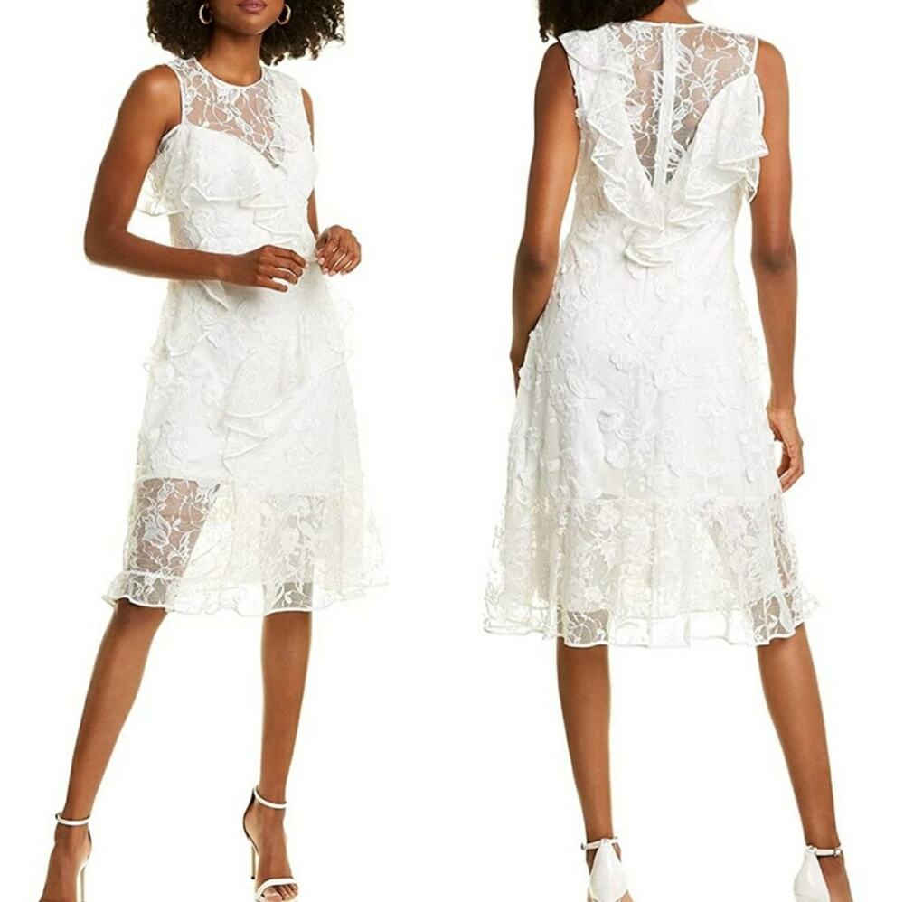 Sachin + Babi ruffle lace white knee length dress size 12